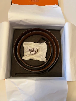 Hermes Marrón Negro Cinturón Reversible 90 Oro Hebilla Caja y Bolsa para el Polvo Hombres Recibo Foto 1 de 4