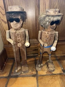 Folk Art Rustic Wooden Golfers Norma And Dawayne - Picture 1 of 6