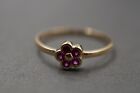 14K Solid Yellow Gold 5MM Created Ruby CZ Flower Baby Kid Children Size 3 Ring.