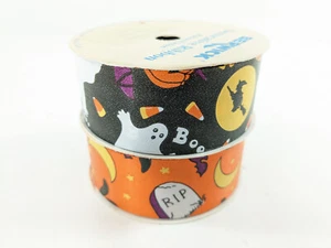 Lot 2 Berwick Decorative Ribbon Halloween Satin Witch Bat Ghost Grave Candy - Picture 1 of 5