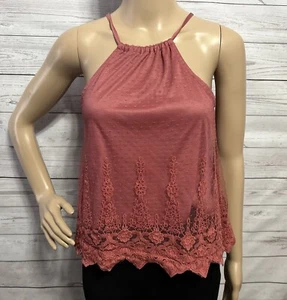 Y2K Rue21 Halter Tank Top Juniors Small Mauve Pink Mesh Lace Overlay Bohemian - Picture 1 of 13