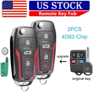 2 For Ford Lincoln Mercury Flip Remote Key Fob 4D63 Chip CWTWB1U345 CWTWB1U331 - Picture 1 of 9