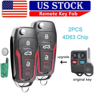 2 para Ford Lincoln Mercury flip controle remoto chaveiro 4D63 chip CWTWB1U345 CWTWB1U331 - Imagem 1 de 4