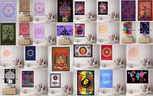 Indian Mandala tapestry hippie Hippy Cotton wall hanging Bohemian dorm decor 3D - Picture 1 of 31