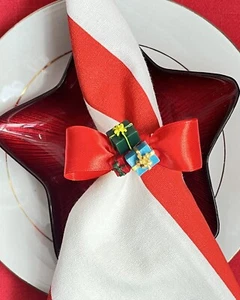 Napkin ring set 6 Serviette holder Christmas dinner decor handmade - Picture 1 of 8