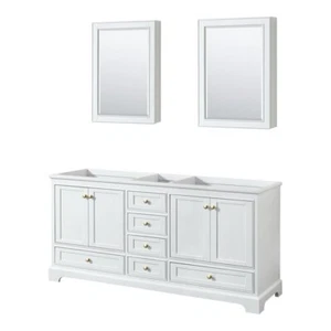 Wyndham Collection Deborah 72" No-Sink Wood Double Bathroom Vanity in White/Gold - Picture 1 of 2