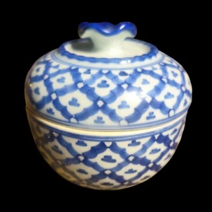 Barattolo zenzero Shafford blu bianco vintage porcellana 4"x4" contenitore con coperchio Thailandia - Foto 1 di 11
