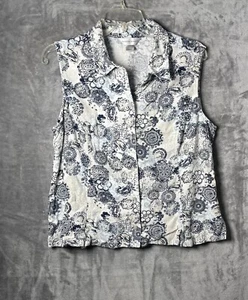 Christopher & Banks Mujer Sin Mangas Azul/Blanco Mezcla Lino Talla Grande - Imagen 1 de 7