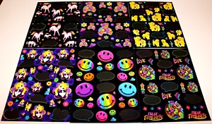 VINTAGE RARE LOT LISA FRANK BLACK DREAM WRITERS STICKER SHEETS DRAGON UNICORN ++ - Foto 1 di 6