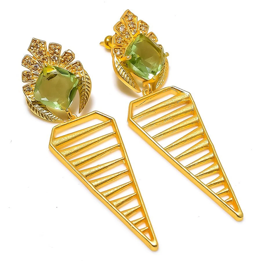 Pendientes de cuarzo prehnita chapados en oro joyas regalo para ella Foto 1 de 1