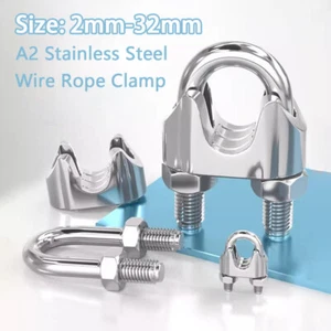 Heavy Duty Wire Rope Grips Stainless Steel A2 Clamp Cable U Bolts Fixing 2-32mm - Picture 1 of 24