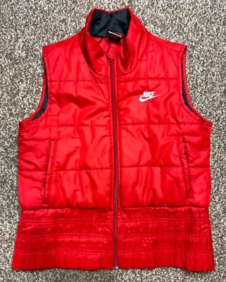NIKE Red Ladies gilet Padded Waistcoat Bodywarmer jacket swoosh size Small - Image 1 of 4
