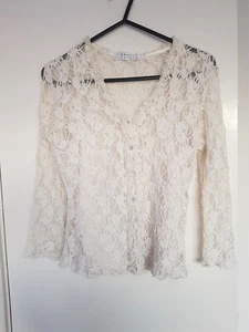 Ladies Cream stretch Lace Top Size Small 15" chest stretches to 18" - Picture 1 of 10