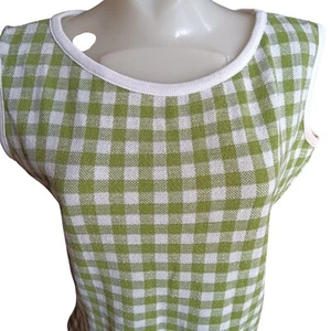 Large 15/16 Vintage 60's Green White Gingham Sleeveless Knit Top Country Granny - Picture 1 of 7