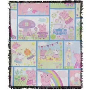 Peppa Pig Blanket, 50"x60" Peppa Pictures Woven Cotton Blend Throw Blanket - Picture 1 of 6