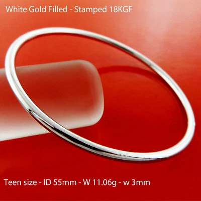 Bracelet Real 18k White Gold Filled Solid Girls Golf Cuff Bangle Size 55mm — 第 1/2 张图片