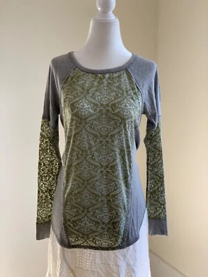 Top Damasco Sundance Burnout S Verde Manga Larga Fluido Boho Costero Y2K Foto 1 de 4