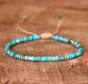Natural Turquoise Stone Dainty Bracelet Blue Gemstone Minimalist Bracelet - Picture 1 of 2