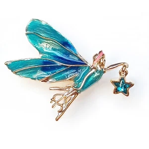 Broche Azul Dorado Hada Sprite Ángel Estrella Cuento de Hadas Fantasía Brillo Precioso Prendedor - Imagen 1 de 3