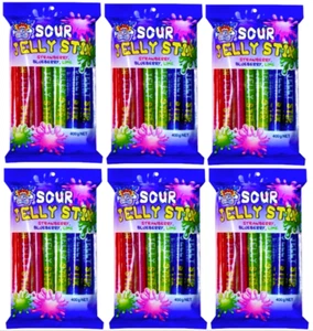 911575 6X 400G PACKET TNT SOUR JELLY STIX JELLY STRAWBERRY BLUEBERRY & LIME SOUR - Picture 1 of 1