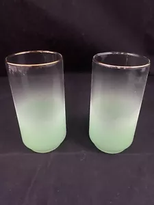 2 bicchieri vintage MCM Libbey vetro misto verde smerigliato bordati oro - Foto 1 di 8