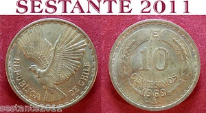 B17 CHILE CILE 10 CENTESIMOS CENTESIMI 1969 KM# 191   - Picture 1 of 1