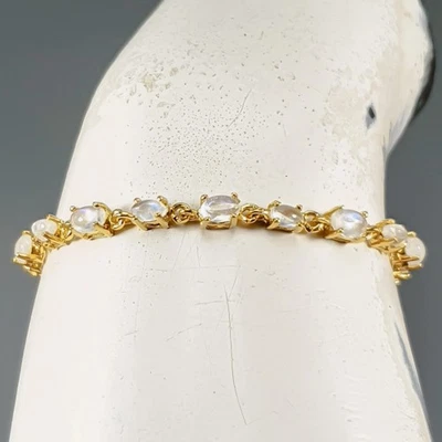 Handmade Natural Moonstone Bracelet 925 Sterling Silver 5.5"/BR13853 - Image 1 of 4