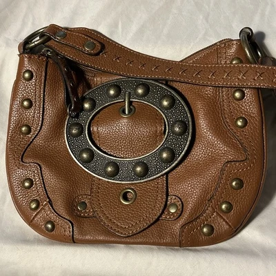 Bolso de Hombro Hype Vintage Cuero Guijarro con Hebilla de Latón Herrajes 5 Bolsillos Pequeño Foto 1 de 4