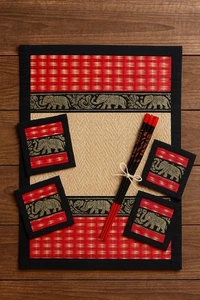 Traditional Thai Elephant Dining Set –1 Placemat, 4 Coasters, 4 Sets Chopsticks - Picture 1 of 15