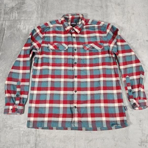 Patagonia Shirt Mens Large Red Plaid Flannel Long Sleeve Fjord Organic Cotton - Picture 1 of 13