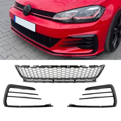 Stoßstangengitter SET 3-tlg. schwarz GLANZ passt für VW Golf 7 GTI GTD 2017-2020 - Bild 1 von 4