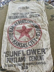 1934 BARN FIND Kansas City Portland Cement Sack Bonner KS Sunflower 2 Sided RARE - Picture 1 of 9