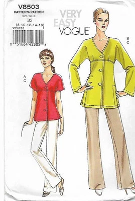 A42 VOGUE V8503: MISS TOPS & PANTS SIZE 8-16 SEWING PATTERN - Image 1 of 3