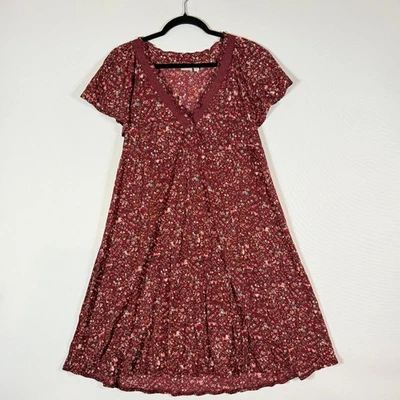 Vestido Esprit para mujer XS borgoña floral encaje ribete manga corta cottagecore Y2K Foto 1 de 4