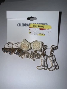 Celebrate Together Bride Mrs. Cowgirl Boots Hat Earrings NEW NWT Set 3 - Picture 1 of 6