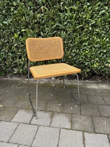 Stuhl aus Rattangeflecht und silberfarbenem Stahl Vintage Designerstuhl - Bild 1 von 7