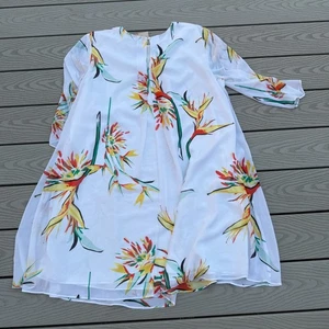 New York & Co Eva Mendes XL White Floral Dress 3/4 Sleeve NWT Bird of Paradise - Picture 1 of 5