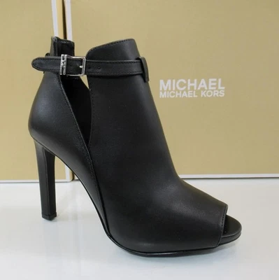 Sandálias Michael Kors Lawson biqueira aberta salto alto fivela botas pretas tamanho 7 - Imagem 1 de 4