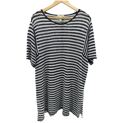 Eileen Fisher Woman 1X Organic Linen Black White Striped Sheer Knit Tunic Top - Image 1 of 4
