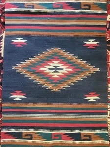 Autentico tappeto lana Zapotec tinto naturale tessuto a mano rosso geometrico 30x60 pollici - Foto 1 di 5