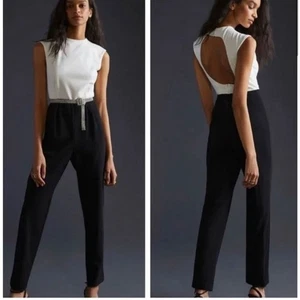 ANTHRO Hutch Women's Black & White Open Back Jumpsuit Formal Cocktail Classy 2 - Picture 1 of 16
