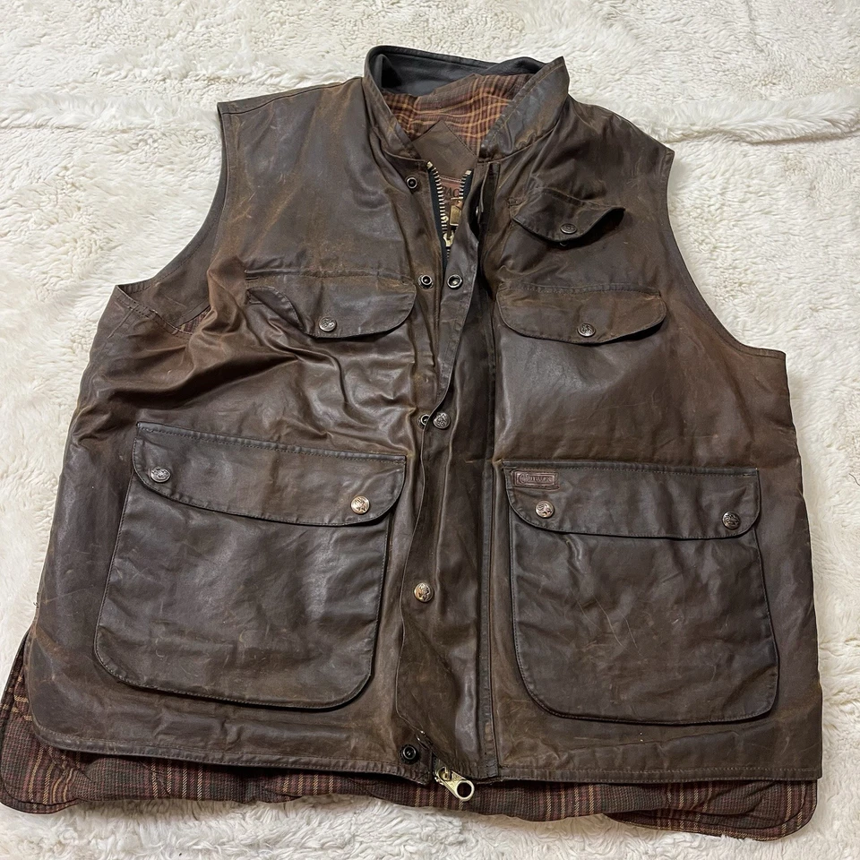 Outback Trading Vest Mens Medium Overlander Oilskin Flannel Lined Leather Collar - Image 1 of 4