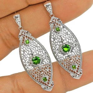 1CT Natural Peridot 925 Solid Sterling Silver Art Nouveau Earrings Jewelry  - Picture 1 of 1