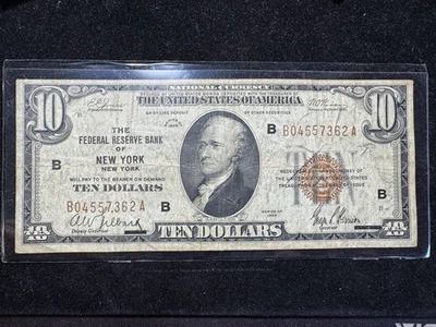 ** U.S. 1929 New York,   NATIONAL CURRENCY , 10 DOLLARS  SERIE B ** - Image 1 of 2