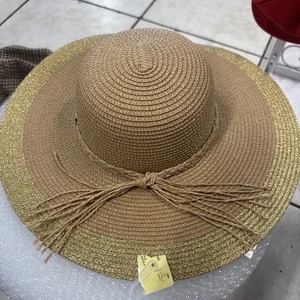 Jessica Simpson Sun Hat Beach Hat Floppy  GOLD TRIM NEW - Picture 1 of 5