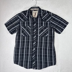 Coastal M/D Men’s Western Snap Shirt Black Gray Short Sleeve Medium - Picture 1 of 9