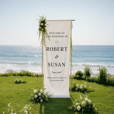 定制面料婚礼欢迎标志,现代婚礼标志,婚礼横幅 — 第 1/3 张图片
