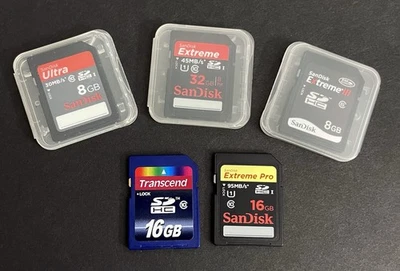 Menge 5 Speicherkarten ~ 4 Sandisk / 1 Transcend - leicht gebraucht - Bild 1 von 4