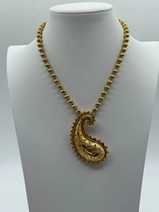 Collana Vintage Vendome Firmata Tono Oro Perline Pendente Forma Paisley Grossa LEGGI - Foto 1 di 7