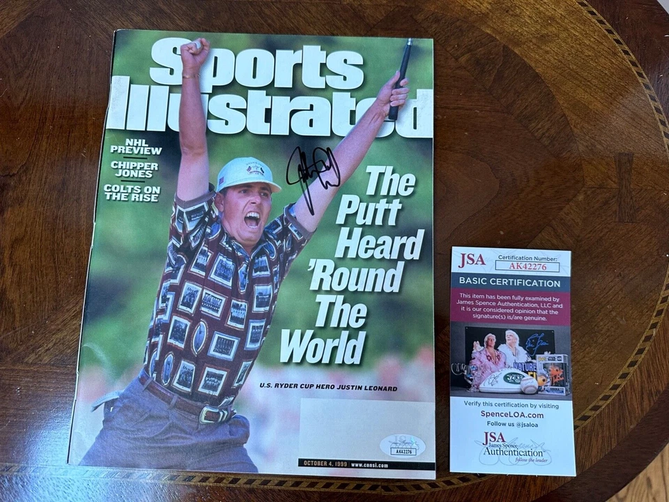 PGA Justin Leonard Sports Illustrated Ryder Cup Firmado 4 de octubre de 1999 JSA Foto 1 de 1